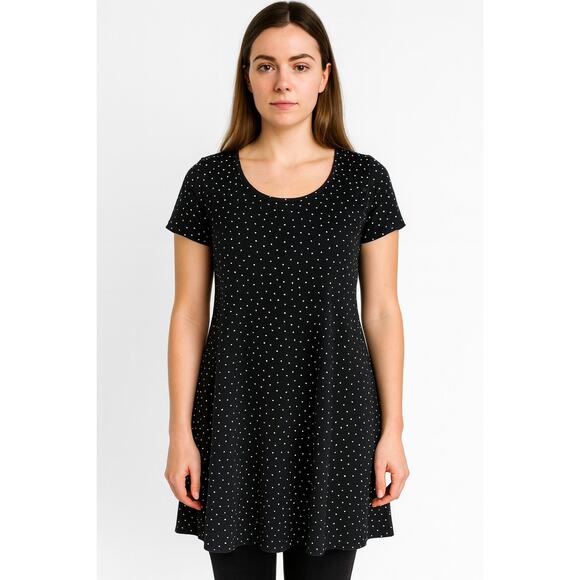 Isaac Mizrahi Live! Polka Dot Short Sleeve A-Line Dress Size L 12-14 Black/White - Picture 1 of 6